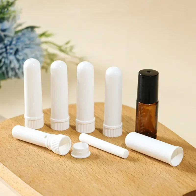 10/12Sets Nasal Inhaler Stick Essential Oil Aromatherapy Inhaler Tubes Packaging Container with Whie Cotton Wicks for DIY Liquid