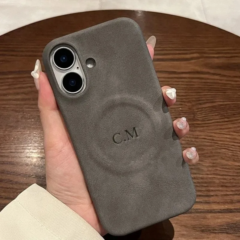 Personalized Luxury Customized Name Faux Leather Magnetic Phone Case For iPhone 16 15 14 13 12 Pro Max 16 Plus Protective Cover