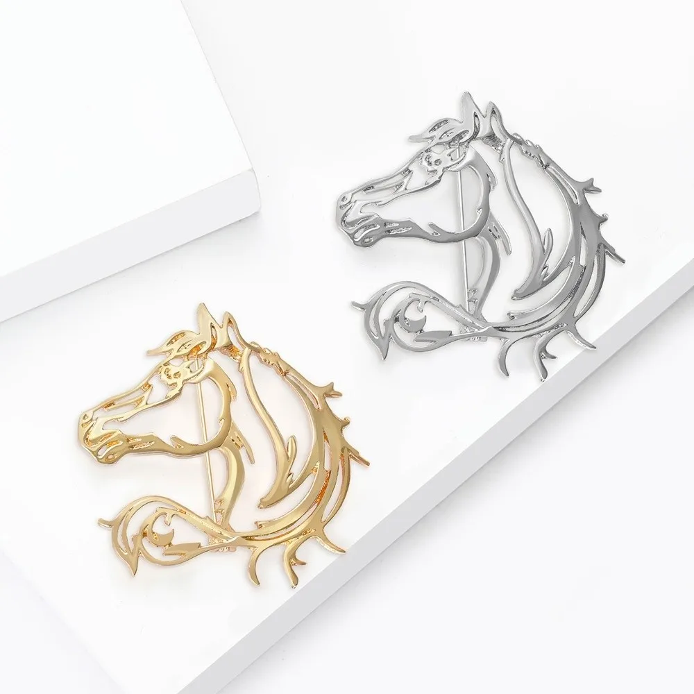 Broches de caballo calados Unisex, broches de cabeza de caballo de diseño Simple de Metal, alfileres de animales de estilo clásico, joyería de fiesta