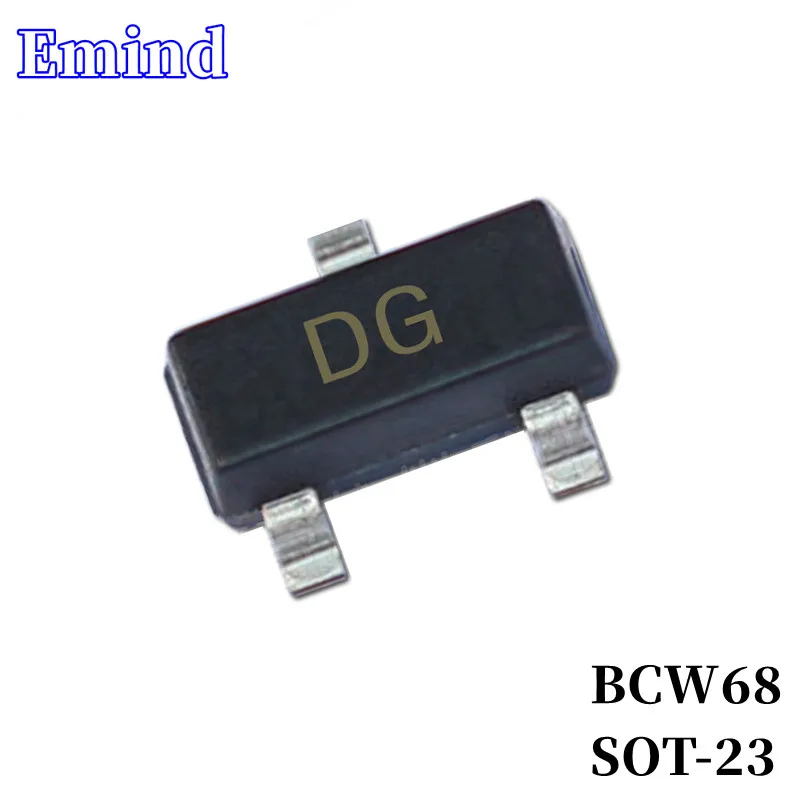 100pc BCW68 SMD 트랜지스터 풋 프린트 SOT-23 실크 스크린 DG 유형 PNP 45V/800mA 바이폴라 증폭기 트랜지스터