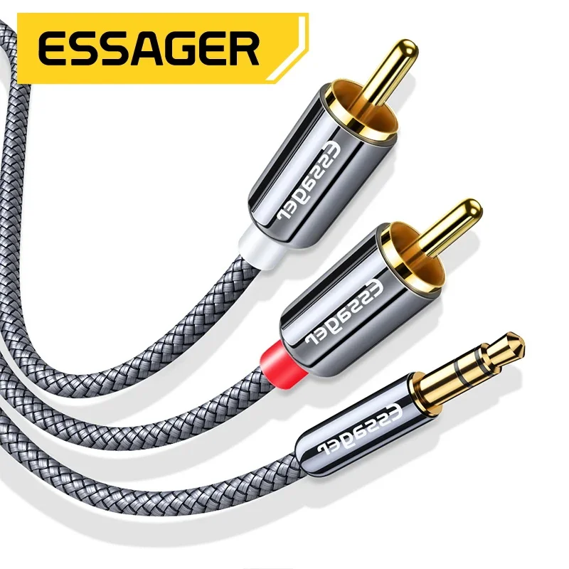 Essager-Cable RCA de 3,5mm a 2 RCA, adaptador macho divisor de Audio de 3,5mm a 2 RCA, para TV Box, apple tv, altavoz