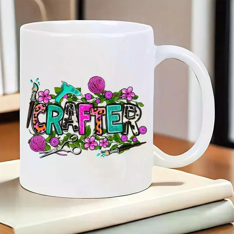 

Керамическая кофейная кружка CRAFTER на 11 унций, яркая ремесленная тема, дизайн с инструментами, пряжа, цветы, идеально подходит для горячей и холодной воды
