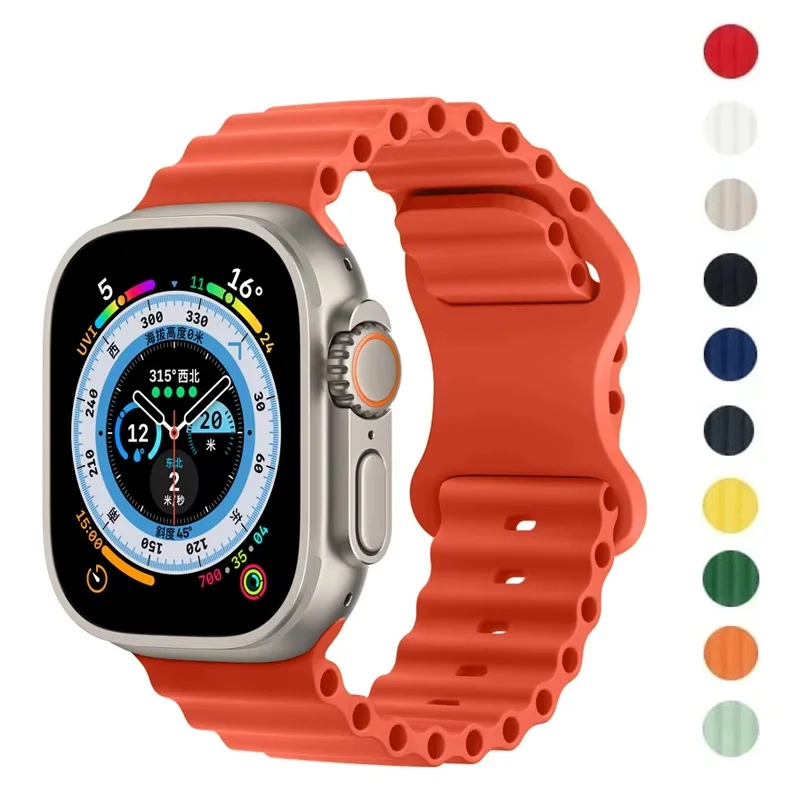 Ocean Silicone Watchband For Apple Watch Ultra 2 1 49mm Sport Strap Bracelet For iWatch Series 9 8 7 SE Replacement Wristband