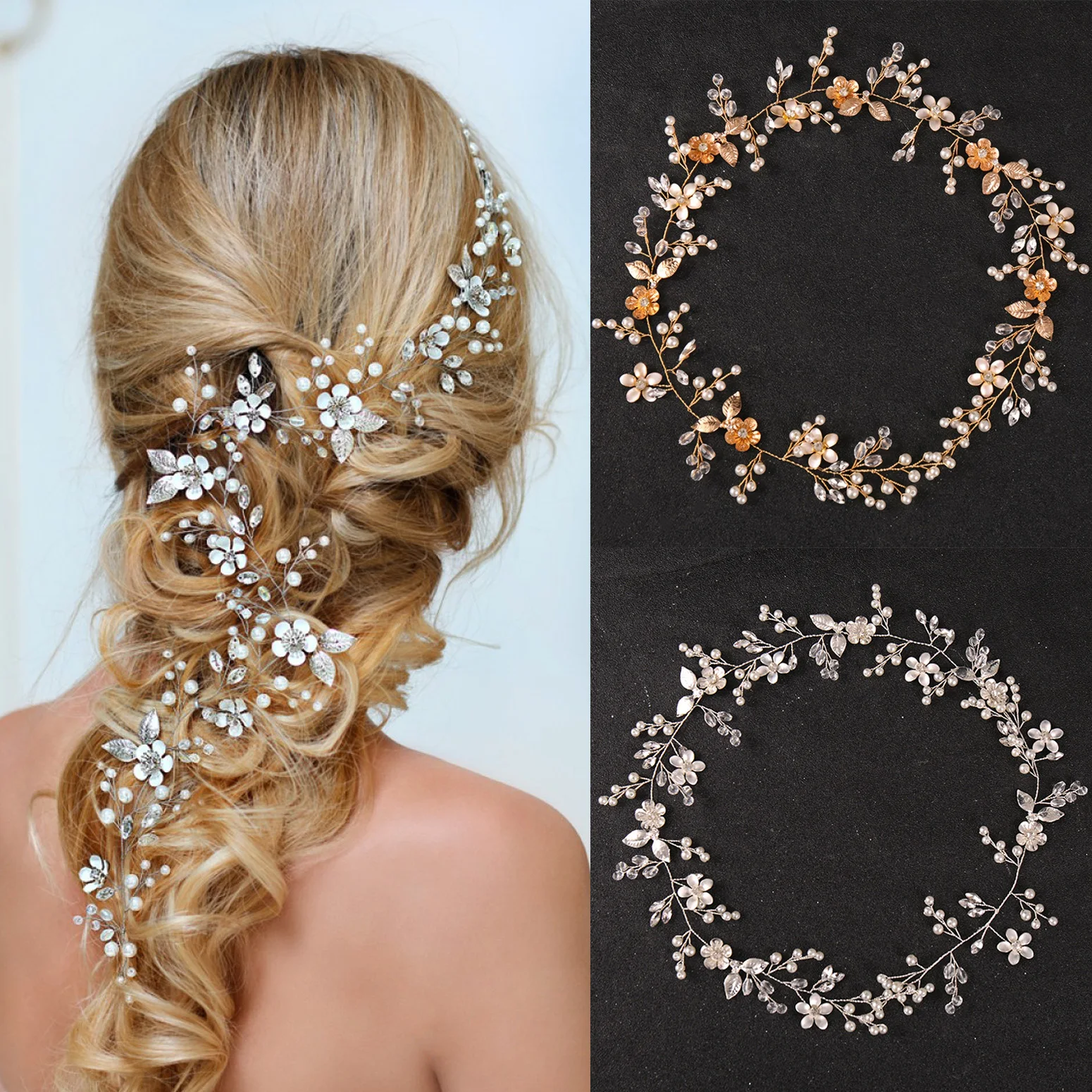 Trendy Style Crystal Pearl Hairband Flower Headband For Women Prom Bridal Wedding Hair Accessories Jewelry Band Headband Gift