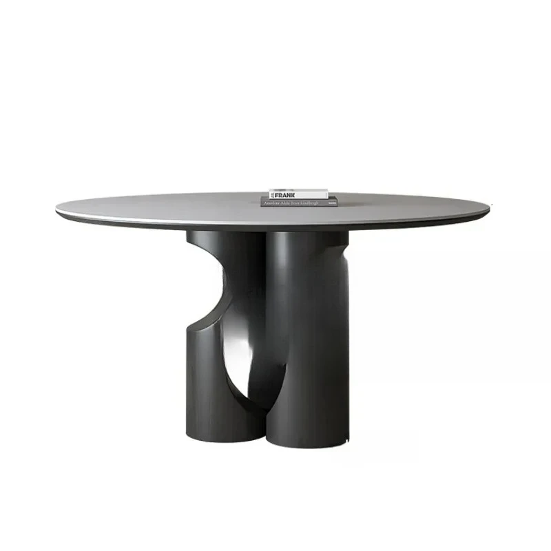 A  French Retro Solid Wood Stone Plate round Table Household round Modern Minimalist with Turntable