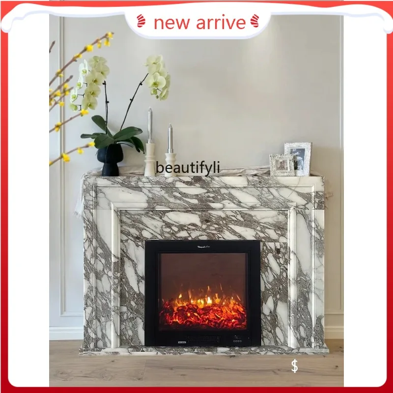 

A132 Marble fireplace French simple white stone imported living room decorative cabinet natural fireplace rack