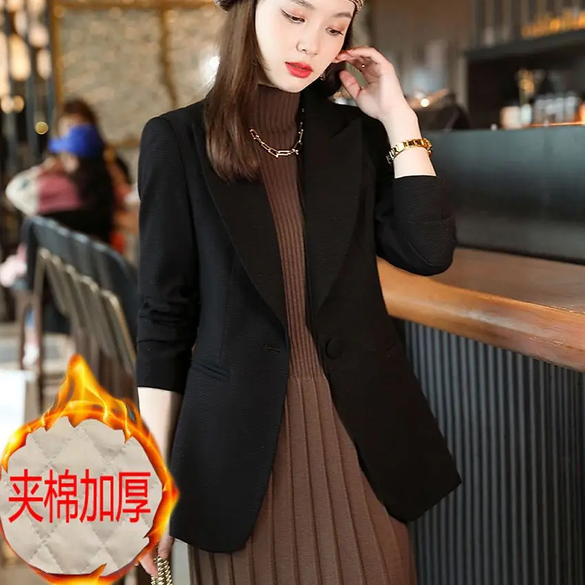 Capable Intellectual Notched Button Loose Solid Color Blazers Formal Office Lady 2022 Women\'s Clothing Thin Autumn Winter Casual