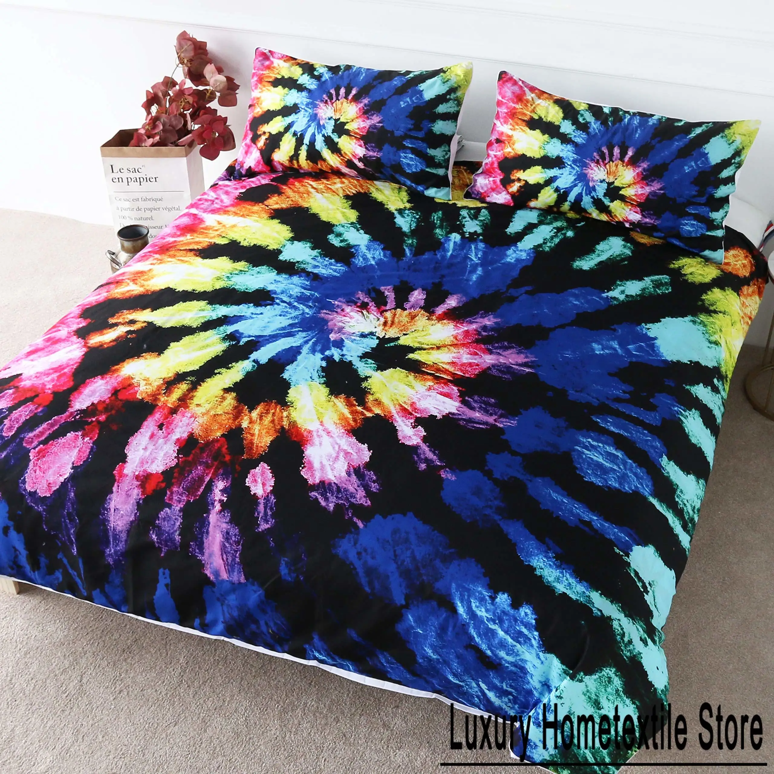 Swirl Tie Dye Comforter Cover Hippie Spiral Bedding Set Ethnic Boho Duvet Cover King/Queen Size Fashion Polyester Quilt Cover