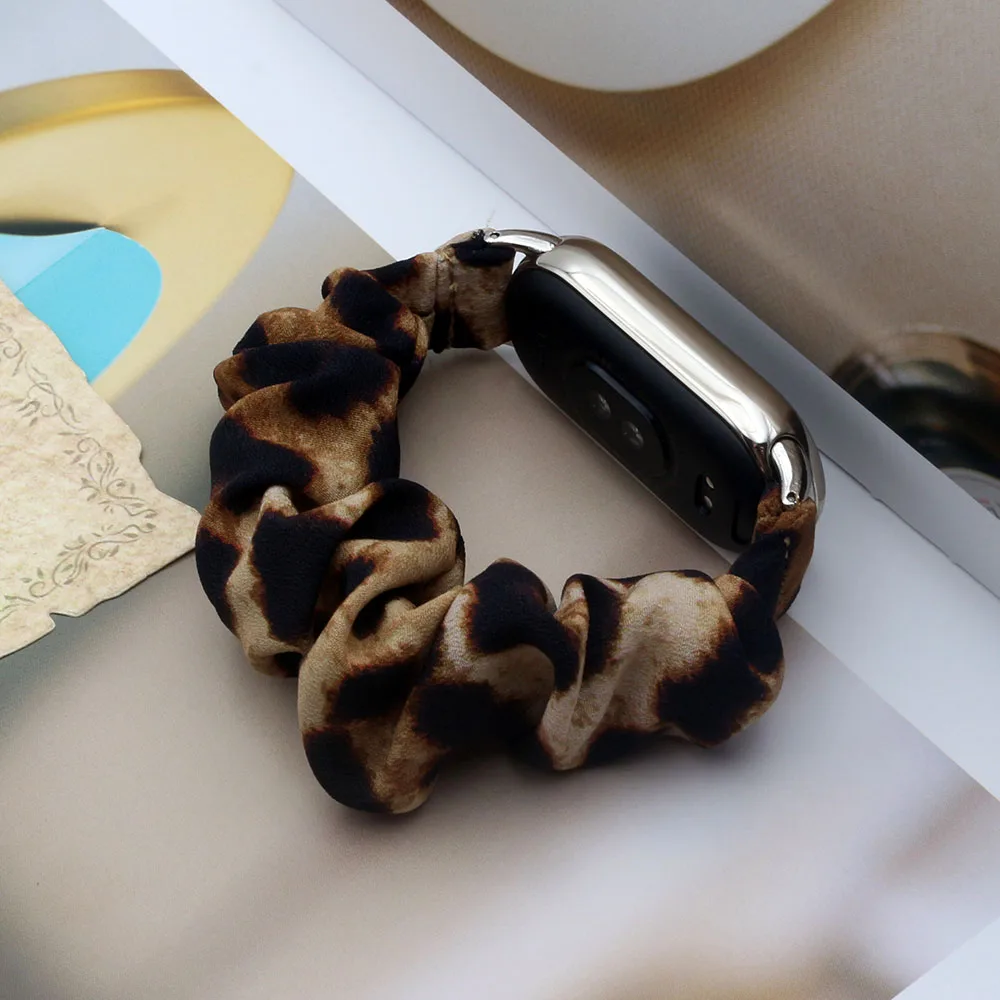 Mi banda 10 pulseira de relógio scrunchies para xiaomi banda inteligente 8/9/10 cinta feminina pano macio tecido elegante pulseira elástica