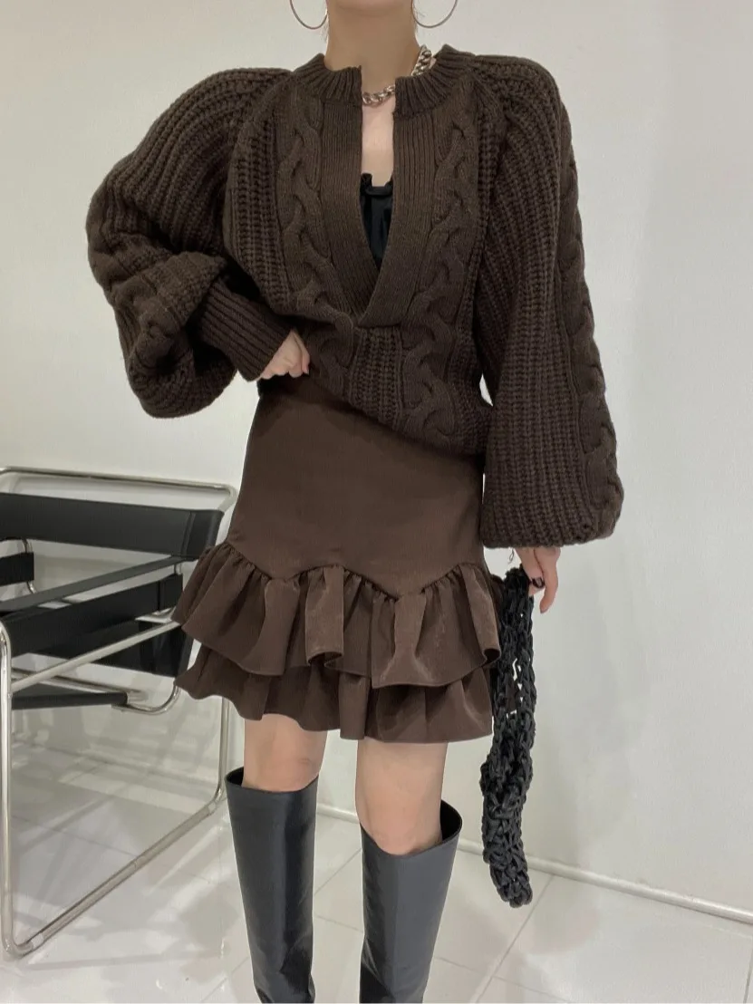 시크한 가을 겨울 니트 루즈 랜턴 스웨터 단색 네일린 패턴 슬리 스트리트웨어 중국 브랜드 여성 상의