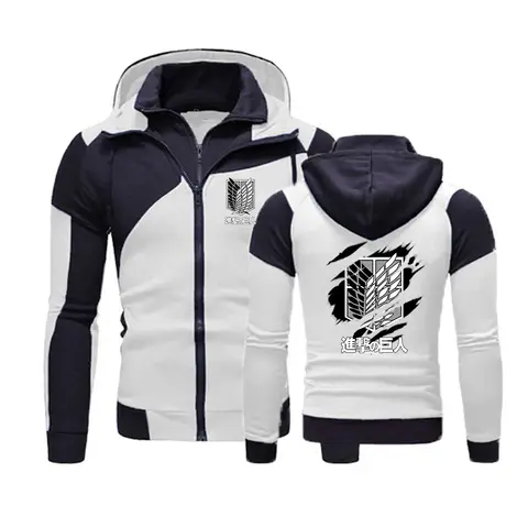 2025 Japanese Anime High Street Jacket Spring Autumn Mans Windbreaker Coats Attack on Titan Logo Print Patchwork Color Hoodies