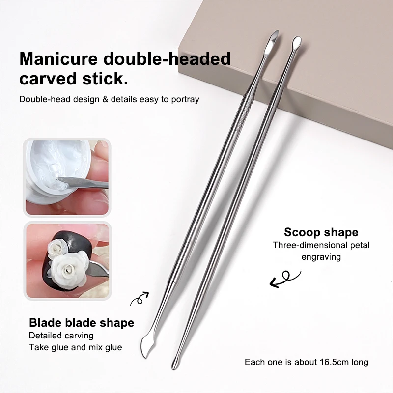 3Pcs Dual-end Sculpture Spatula Pen For Nail Art UV Gel Polish Tip Carving Flower Painting Pen Nail Design Tool Manicure Tool
