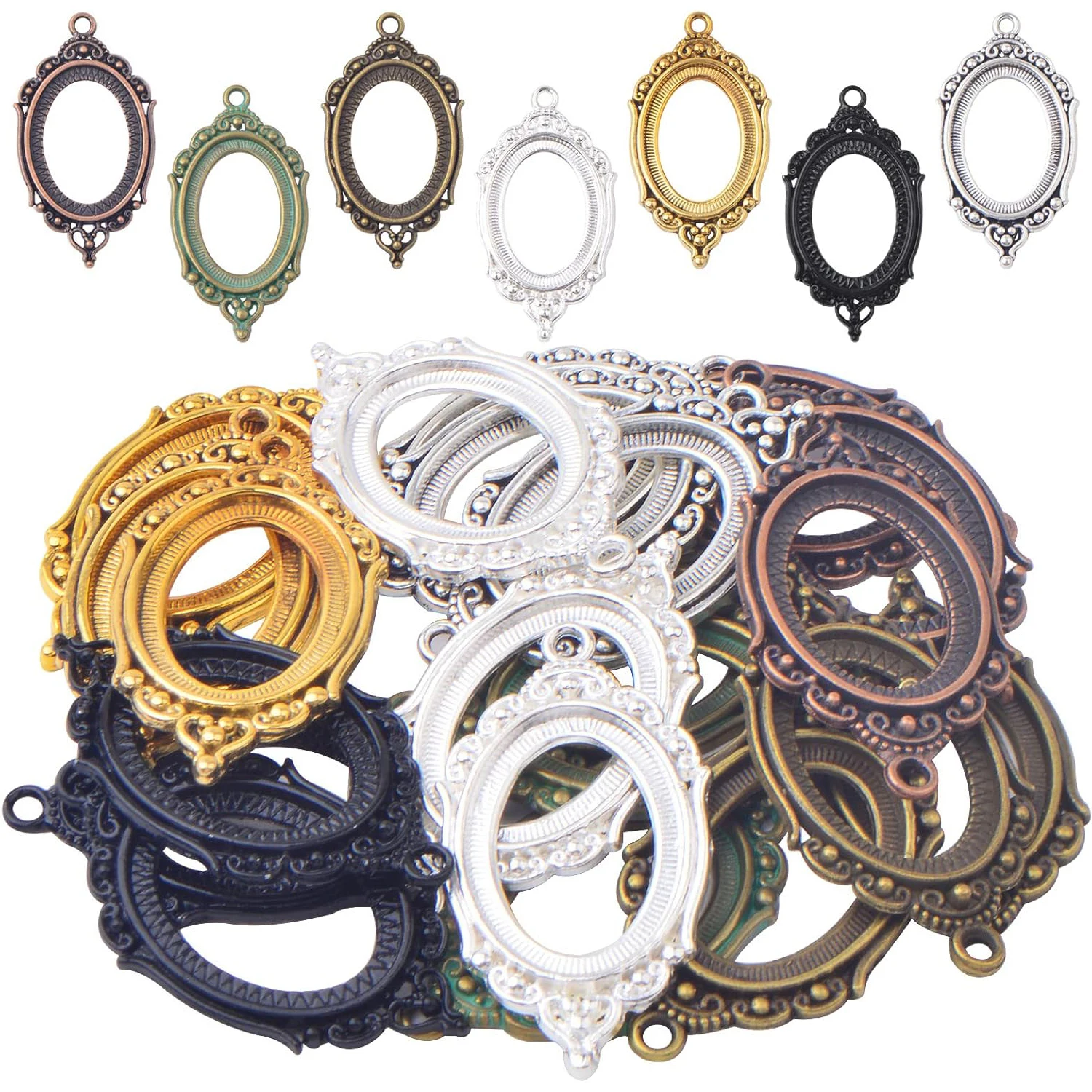 

21 Pieces Blank Bezel Pendant Trays Alloy Oval Pendant Base Blanks Vintage Hollow Cabochon Settings for DIY Cameo Photo Crafts