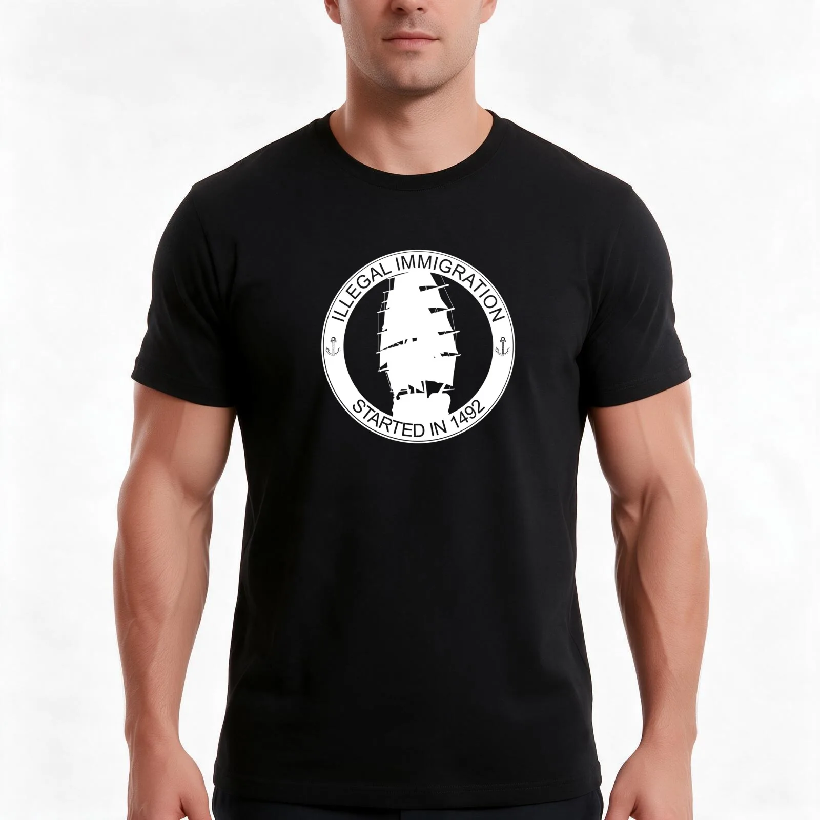 Illegal Immigration Started in 1492 T-Shirt, Summer Casual Cotton Tee, Oversized Streetwear Tops, Vintage Graphic Print