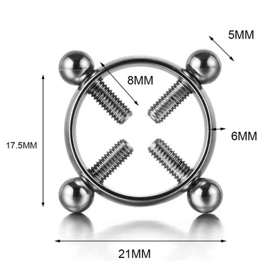 2 ชิ้นรอบไม่เจาะจุกนม Clamps เต้านมคลิปสแตนเลสสกรูแหวนจุกนมเต้านม Clamps เครื่องประดับเพศหญิงของเล่น