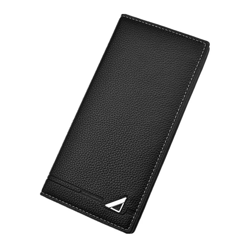 

Men PU Long Wallet Black Trifold Credit Card Holder Portable Solid Color Pocket Purse for Cash Coins Sim