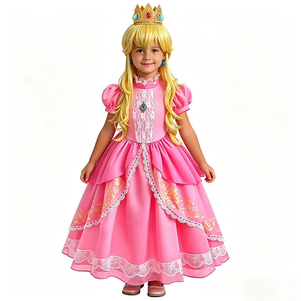 Pop Video Game Pink Princess Dress for Girls Halloween Cosplay Themed Party Children's Costume Carnival Performance Kids Clothes