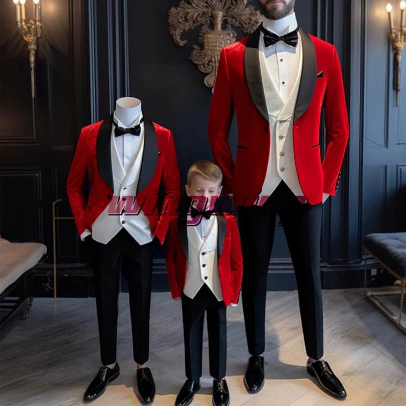 Wedding Boys Suits Three Piece Jackets Pant Vest Cream Blazer for Kids Holiday Formal Dresses Father Kids Clothes