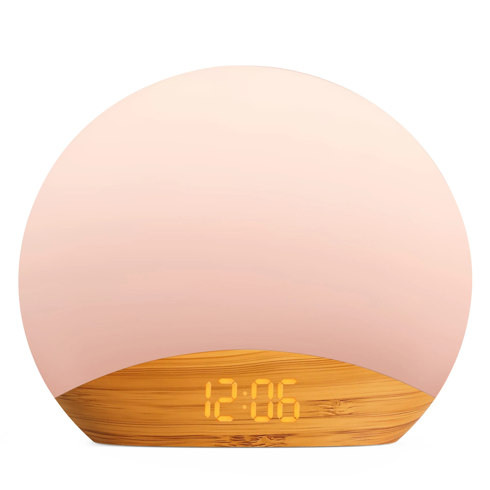 REACHER Wood-like Sunrise Alarm Clock and Sound Machine Nightlight Digital Dimmable Clock for Bedroom 26 Sleep Sounds