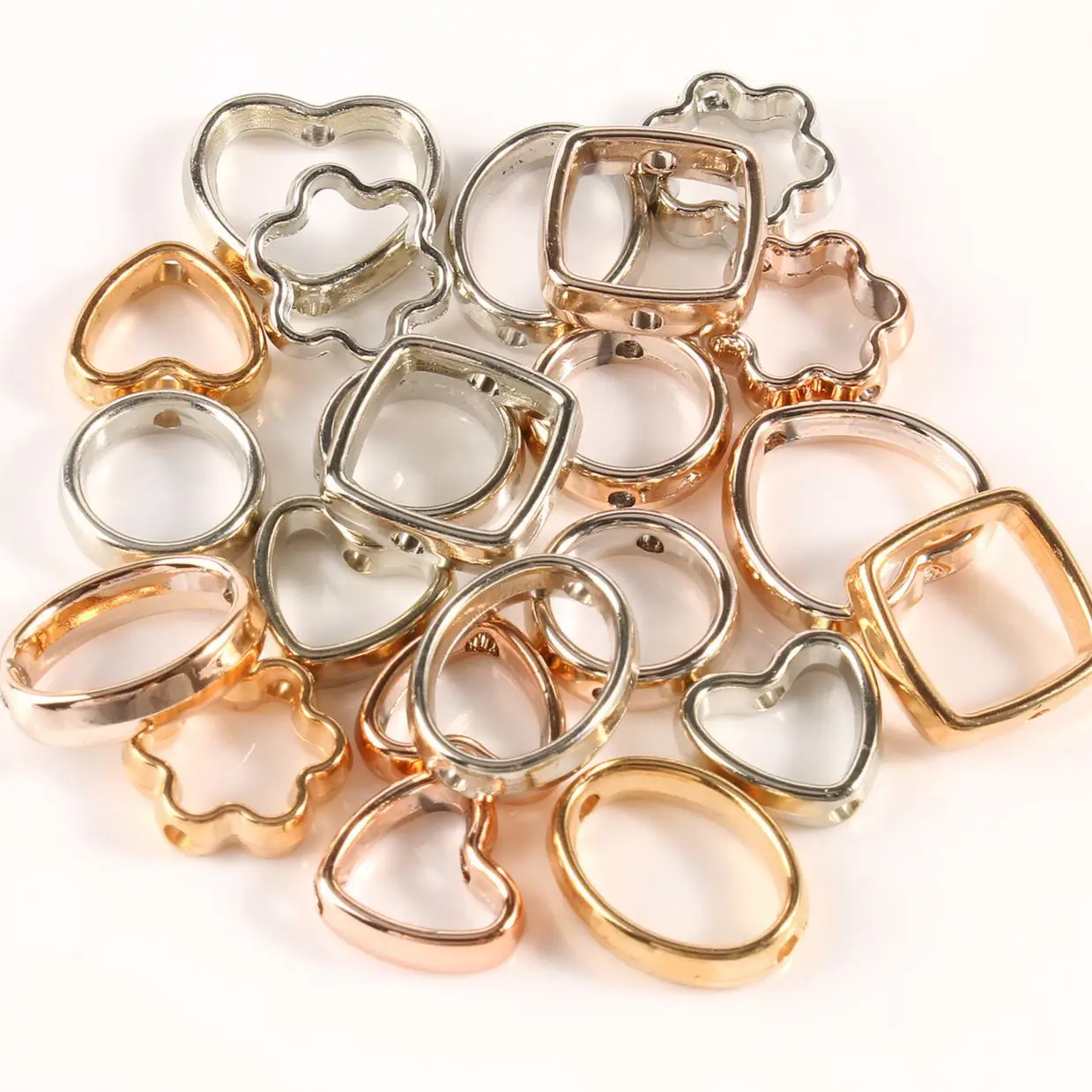 50pcs Two Hole CCB Love Heart Square Circle Flower Shape Frame Spacer Beads Connectors For Jewelry Making Diy Charms Earrings