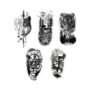 ملصقات الوشم نمط ، نصف ذراع ، نقل المياه ، الذئب ، النمر ، الأسد ، الوشم المؤقت ، الشارات الجسم ، 5 قطع أعلى 12 بيع الذئب الوشم على الذراع – No4