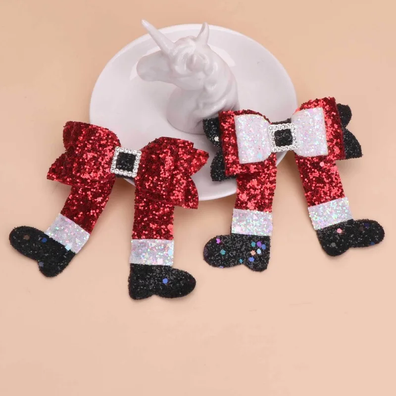 

New Christmas Hair Clips Santa Pants Hairpins Red Sequin Bows Barrette For Girls Xmas Party Decor Headwear Hair Accessories