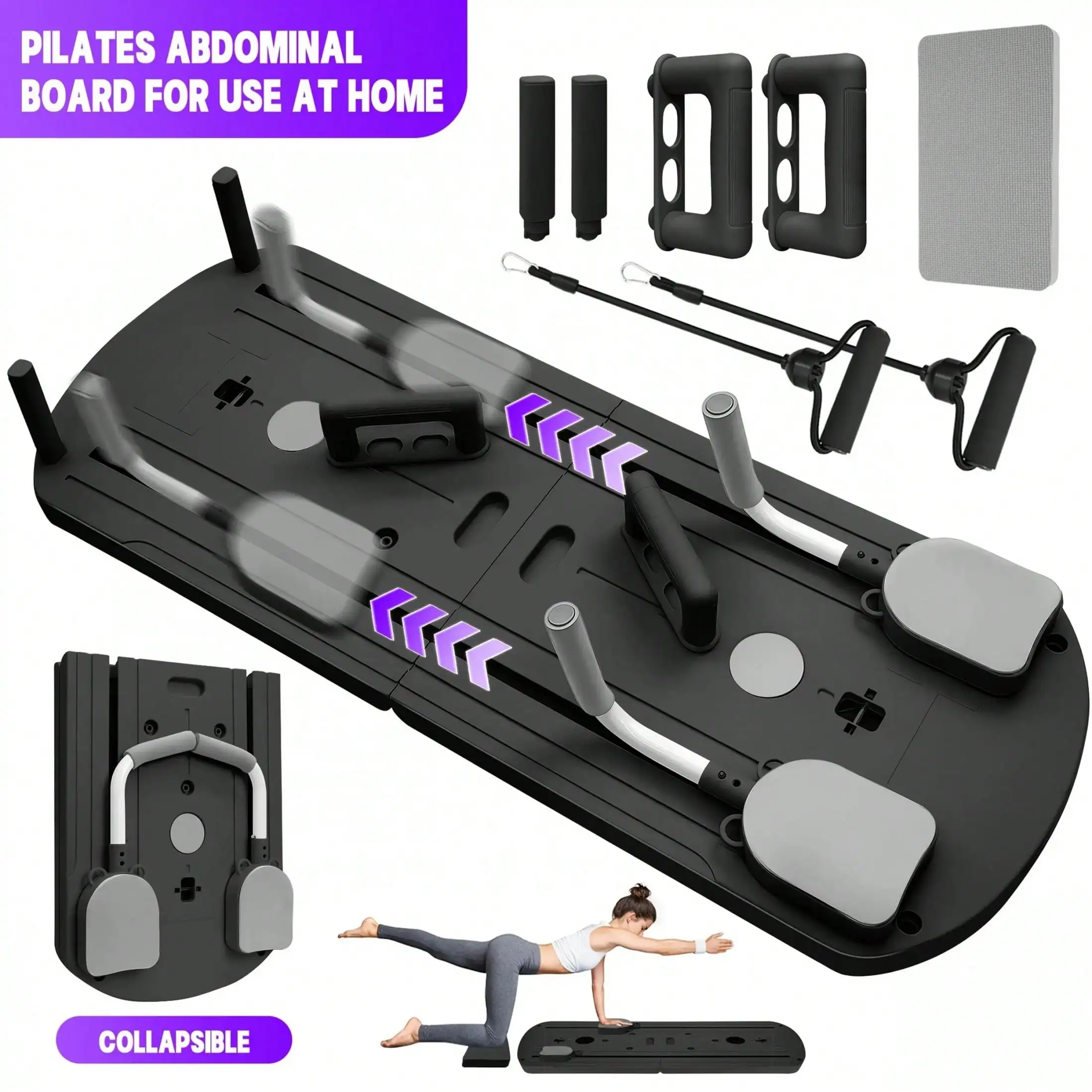 Foldable Pilates Board, Black8-In-1 Versatile Yoga Board And Workout SystemTargets All Muscle Groups For Home Fitness24 Non-Slip Feet Ensure Firm Floor GripCompact Foldable Design For Easy Storage
