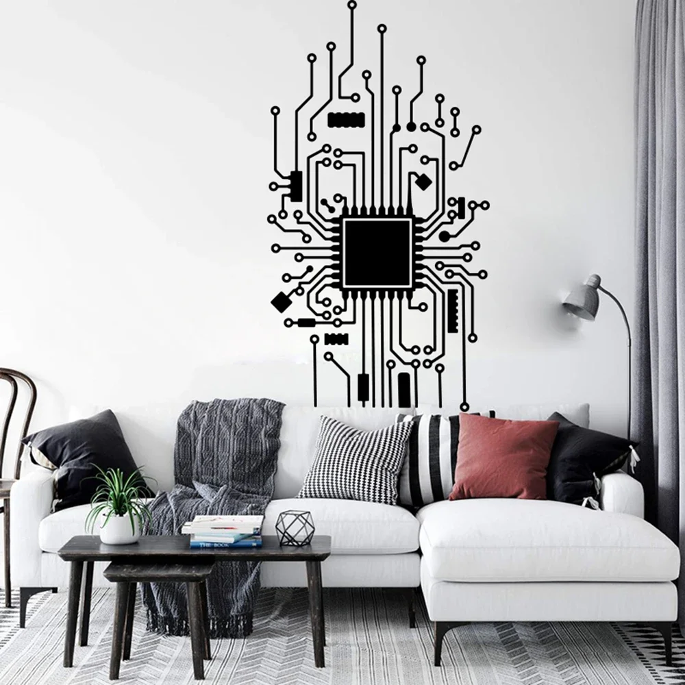 Large Circuit Board Vertical Geek Wall Sticker Office Computer Engineer CPU Technology IT Hacker Wall Decal Office Decor A398