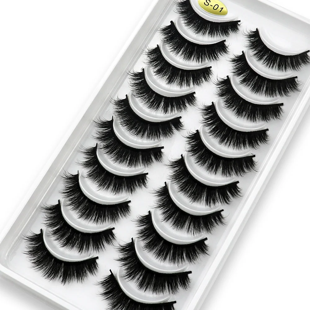 Wholesale 10 Pairs 3D Faux Mink Lashes Soft Cross Messy Dense Natural Reusable False Eyelashes Handmade Makeup Faux Cils