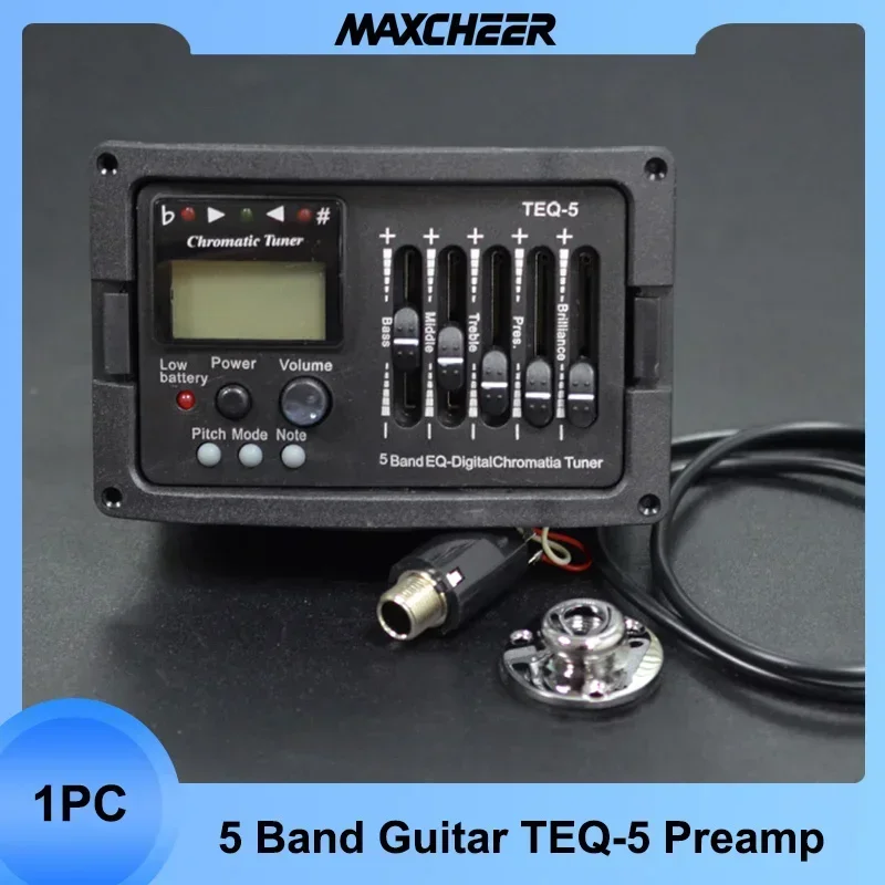 Pré-amplificador de guitarra acústica de 5 bandas eq equalizador clássico amplificador de guitarra acústica digital cromática mistura sintonizador piezo captador