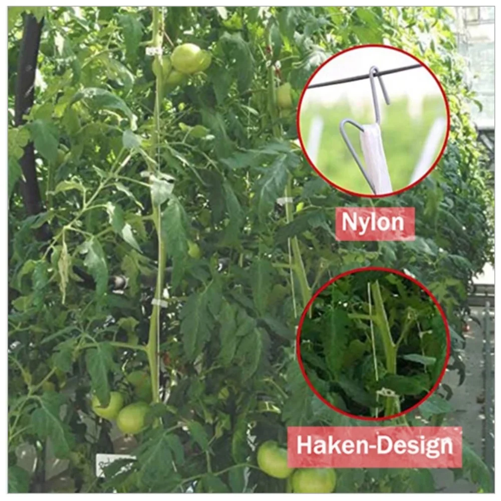 AA94-Garden Plant Support Tomato Support J Hook Tomato Plant Holder Binder Anti-Crush Hooks Rope Length 10M
