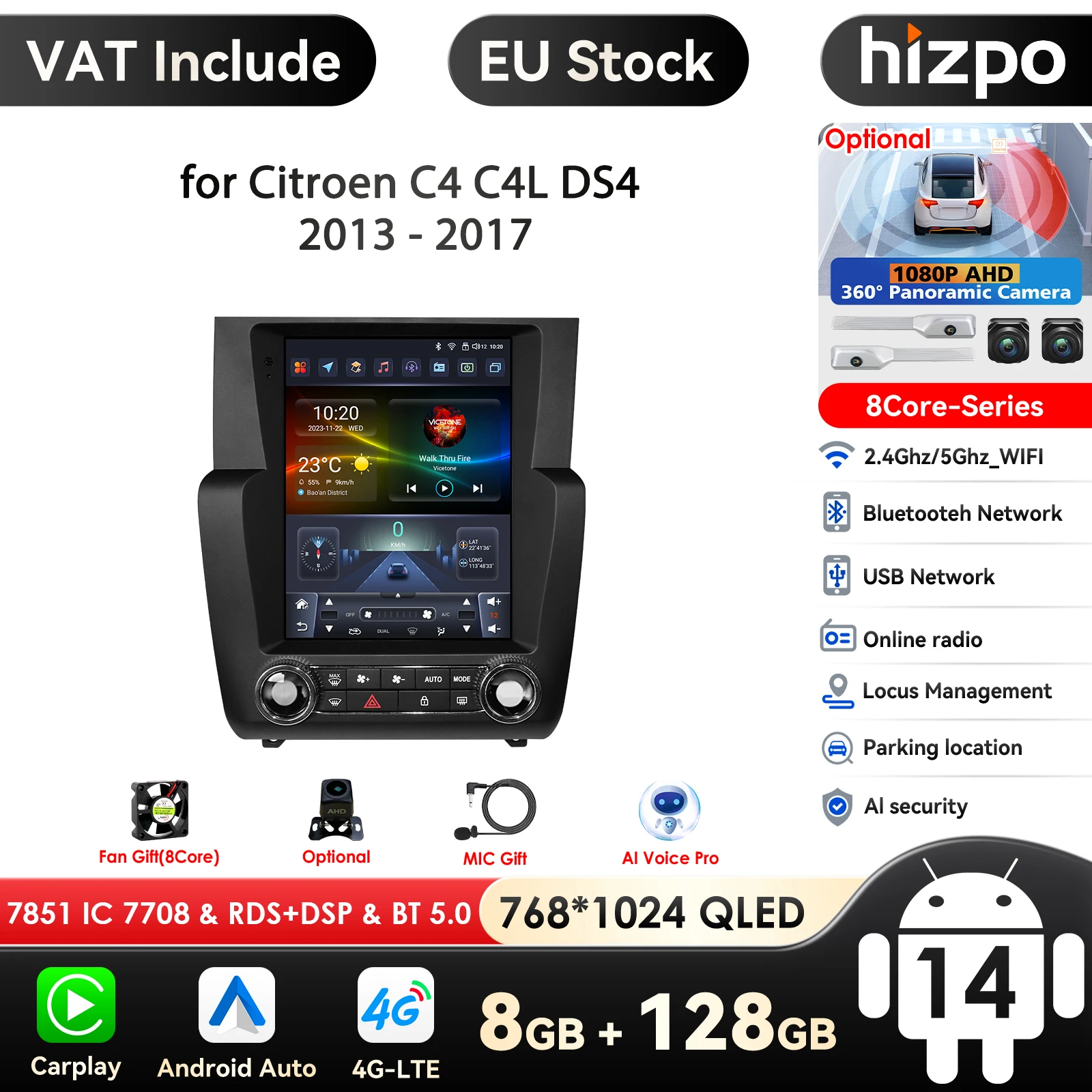 Autoradio Android 2Din per Citroen C4 C4L DS4 2013 - 2017 Lettore video multimediale GPS Carplay Unità principale stereo automatica per Tesla AI