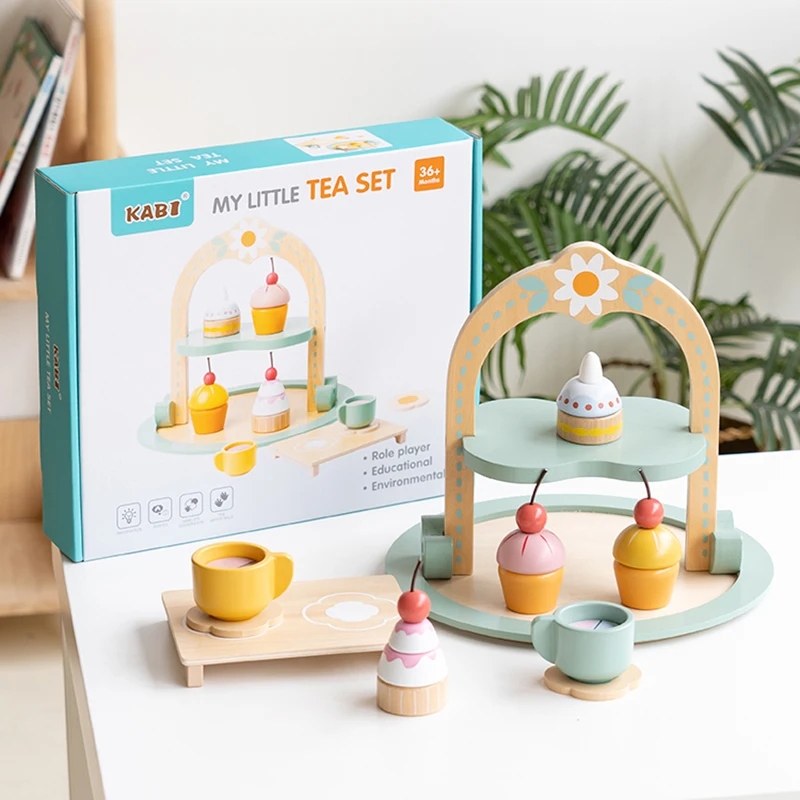 Afternoon Tea Set Pretend Wooden Kitchen Play Toys Cake Ice Cream Breakfast Role Play Game Learning Educational Toys For Kids