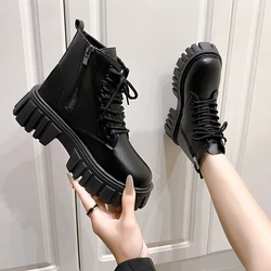 2024 Black Fashion New Women Ankle Boots  Autumn Winter Platform Zipper Women Punk Boots Thick Sole Lace Up Combat Boots Female