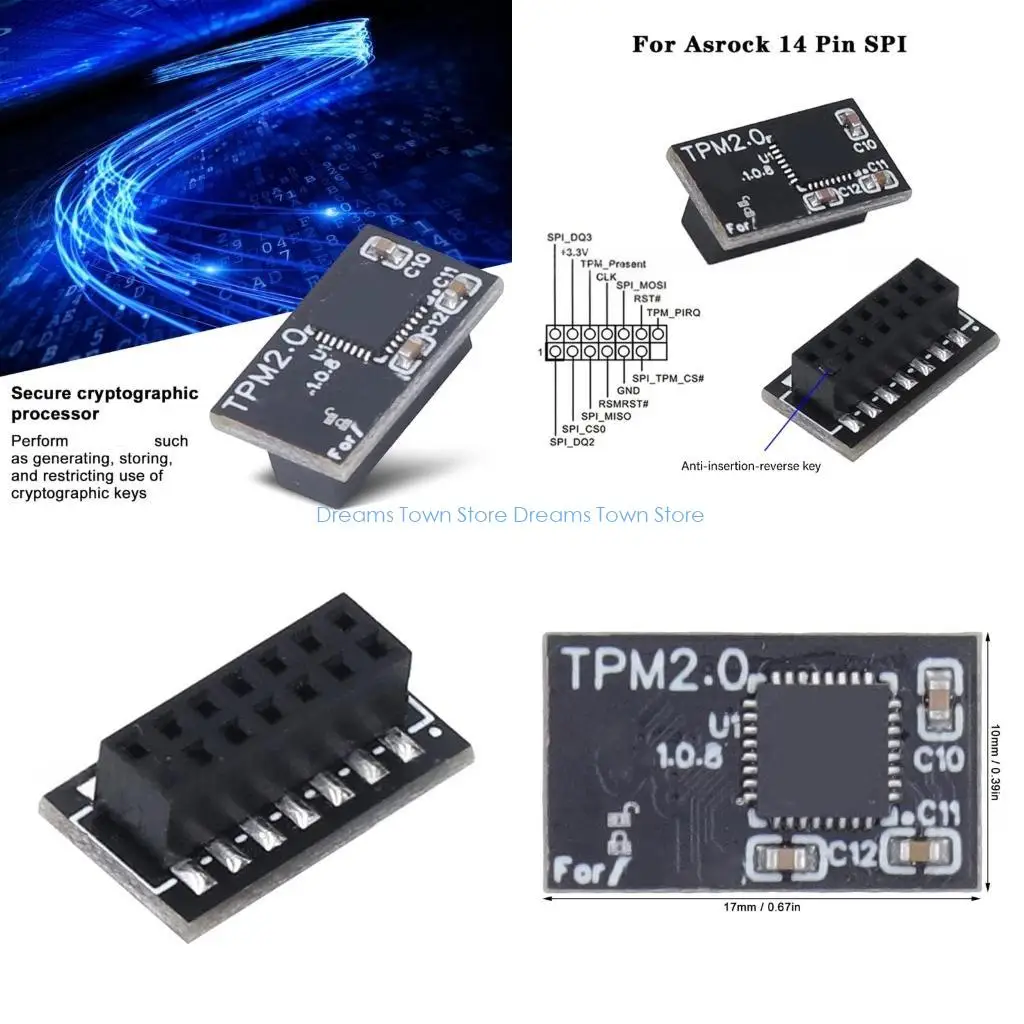 

HX6A TPM 2.0 Модуль SPI 14-контактный модуль Шифрование материнской платы Модуль безопасности Пульт дистанционного управления