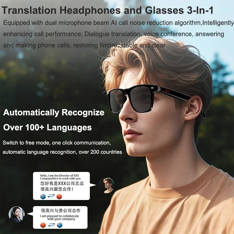 

New Smart Glasses AI Language Real-time Translation Intelligent Touch Voice Assistant Bluetooth Call Headset Driving Sunglasses