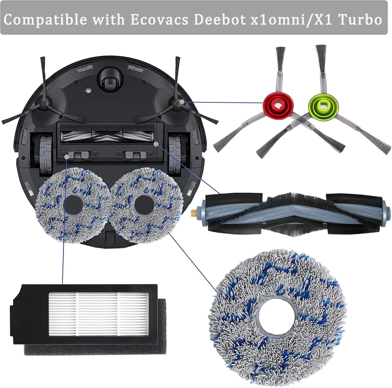 Аксессуары для Ecovacs DEEBOT X1 Omni / X1 e Omni / X1 Turbo / T10 Turbo / T10 Omni - Piezas de repuesto para aspiradora de rob