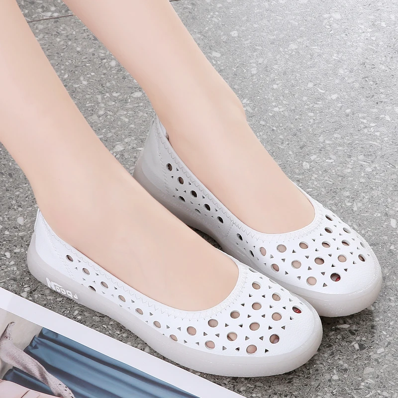 Genuine Leather Women Shoes Trendy Slip On Soft Sole Casual Shoes For Women Summer Hollow Breathable Women Sport Shoes