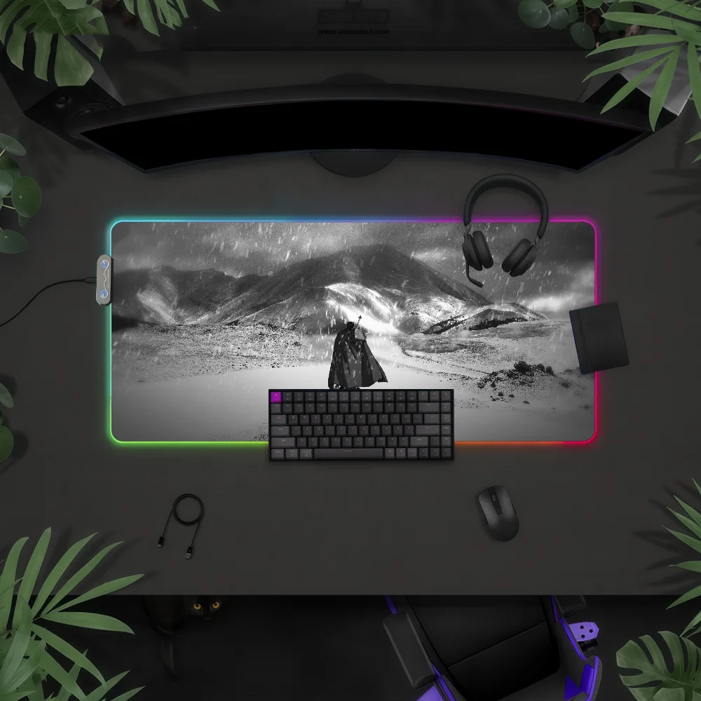 

Коврик для мыши Anime B-Berserk с RGB-подсветкой, красочная игровая клавиатура, нескользящий чехол, водонепроницаемая поверхность для настольного коврика