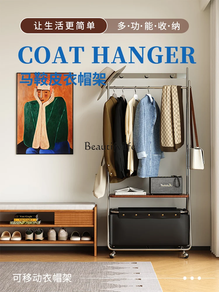 Bedroom floor removable indoor coat rack solid wood storage
