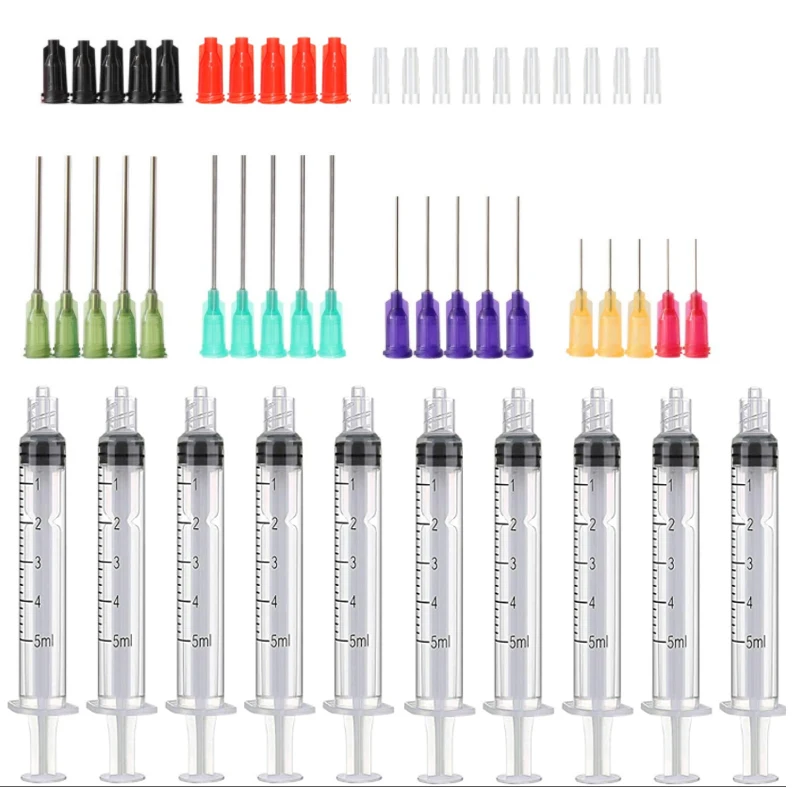 20–65 Stück Spritzen mit 14ga-25ga Nadeln mit stumpfer Spitze, Spritzenkappen und Nadelkappen zum Nachfüllen und Messen von Flüssigkeiten, Öl