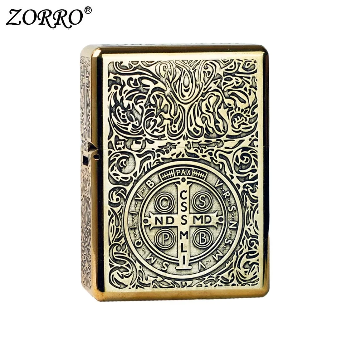 New ZORRO 912S Retro High End Heavy Armor Brass Titanium Windproof Kerosene Lighter 3/5 Hinge Metal Gasoline Lighter Men\'s Gift