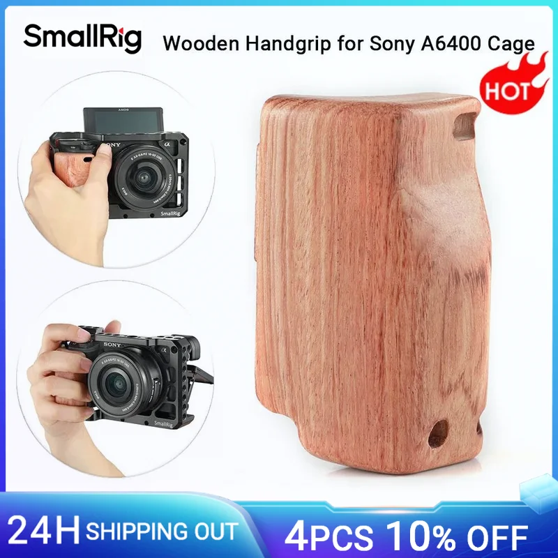 SmallRig Wooden Handgrip for Sony A6400 Cage 2310 Camera Accessories , 3614 with Silicone Handgrip & Cold Shoe -APS2318