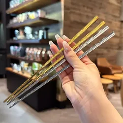 Solid Beat Grain Chopsticks Light Luxury Household Kitchen Tableware Simplicity Creative 304 Stainless Steel Serving Chopsticks