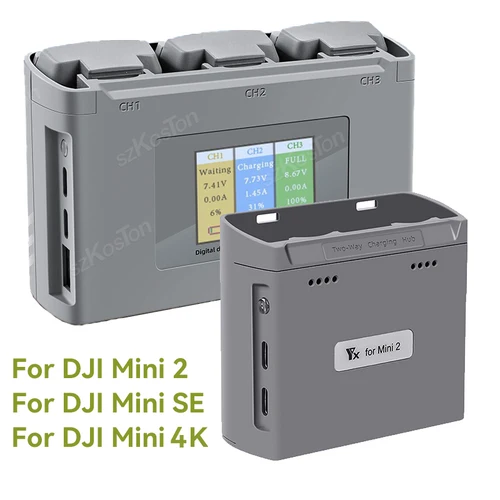 Hub de cargador de batería bidireccional LCD para Dron DJI Mini 4K / 2/Mini 2 SE / Mini SE, carga de 2/3 baterías, accesorios de carga