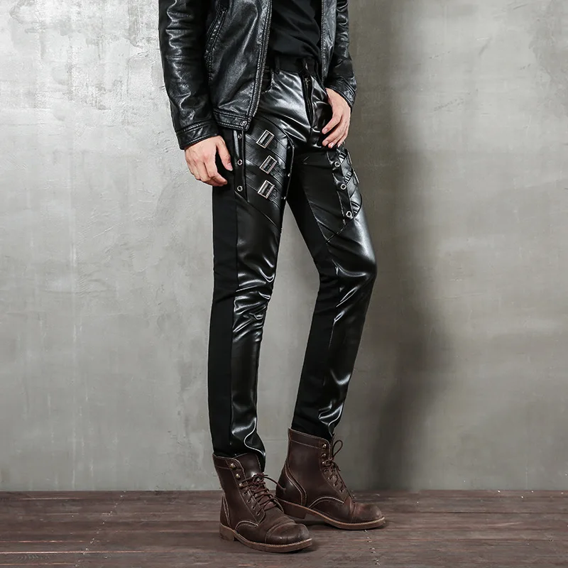 

Spring Autumn Trendy Men's Casual Leather Pants Korean Slim Pencil Trousers Motor Pants Man Hip Hop Dance PU Pants Streetwear