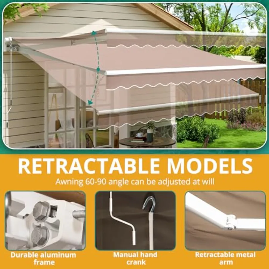 Patio Retractable Awning.2 Feet Sun Shade Shelter Cover, Outdoor Patio Awnings for Shop, Restaurant, Cafe, Courtyard, Balcony