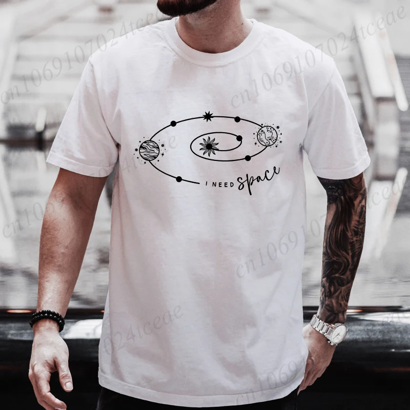 I Need Space Men Graphic Tees Sarcastic Astronomy Print T-Shirts Graphic Tee Shirts Casual Short Sleeve Fashion Streetwear Tops
