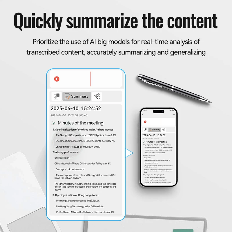 Xiaomi 32GB AI Perekam Suara Pena Terjemahan Transkripsi Kontrol Aplikasi Mikrofon Peredam Kebisingan untuk Wawancara Pertemuan Kelas Kuliah