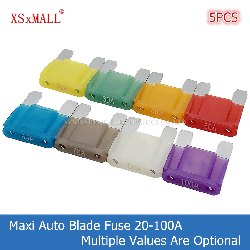 5PCS Large Size Insurance Plug In Insert Xenon Light Truck Boat Automotive Car Maxi Blade Fuse 20A 30A 40A 50A 60A 70A 80A 100A